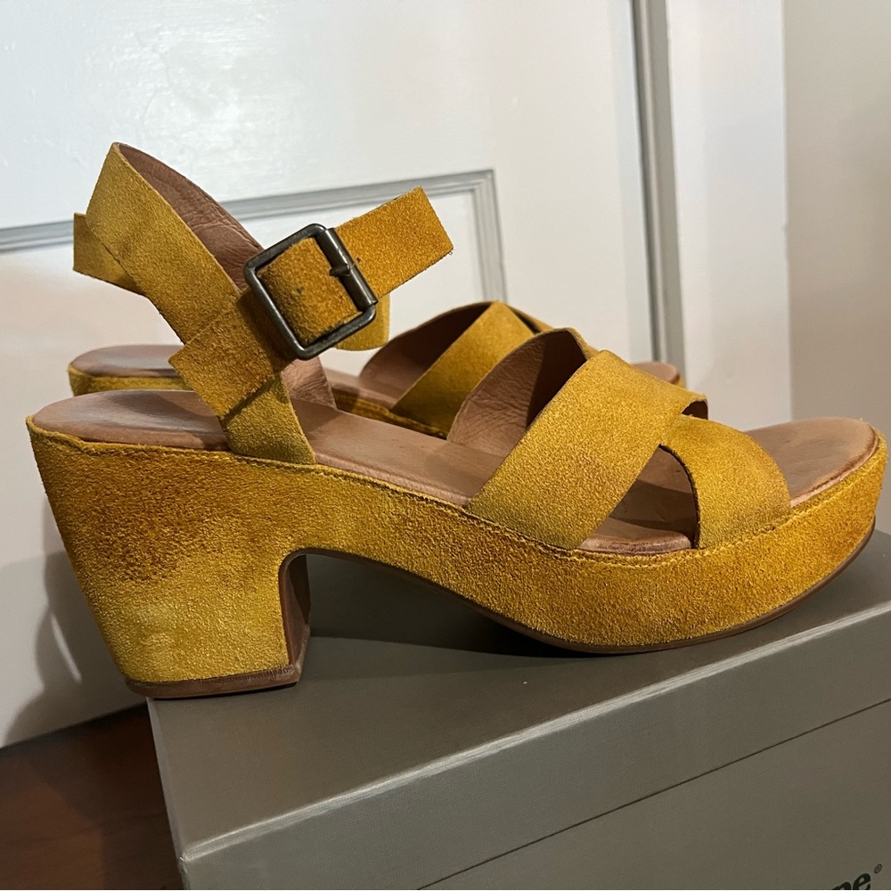 Antelope Mustard Suede Platform Sandals with Ankle Strap - Picture 8 of 9